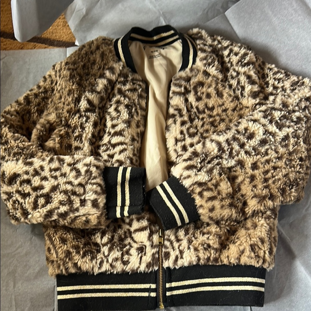 Leopard Print Faux Fur Bomber Jacket